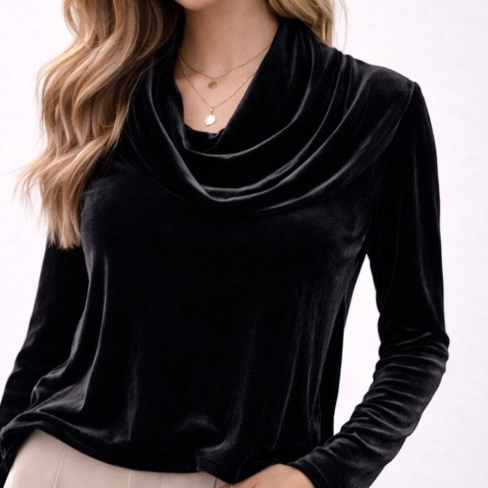 Sno Skins Velour Cowl neck Top Large Gunmetal Gray Cozy Festive Winter